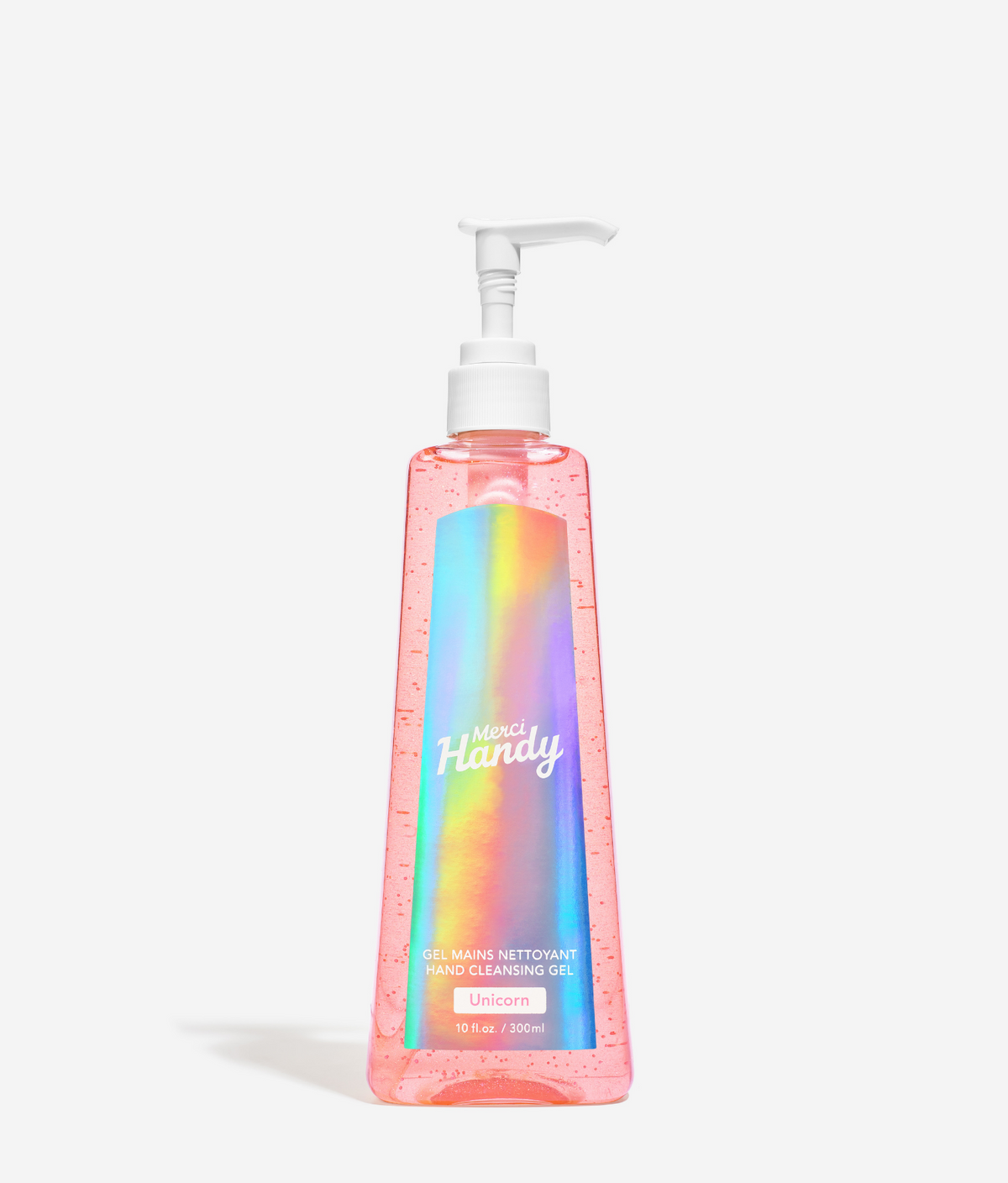 Gel Mains Nettoyant Unicorn Edition Grand Format Merci Handy – flacon pompe 300 ml sur fond gris
