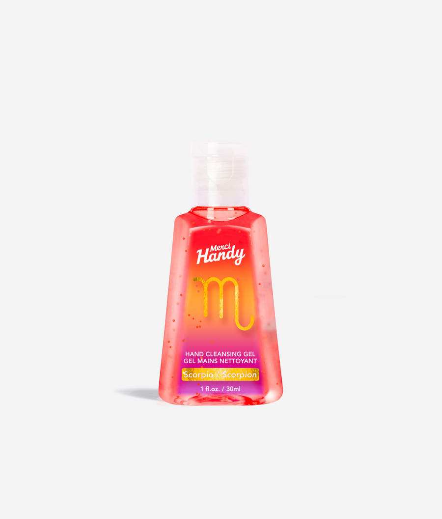Scorpio Hand Cleansing Gel Merci Handy – bottle on a grey background